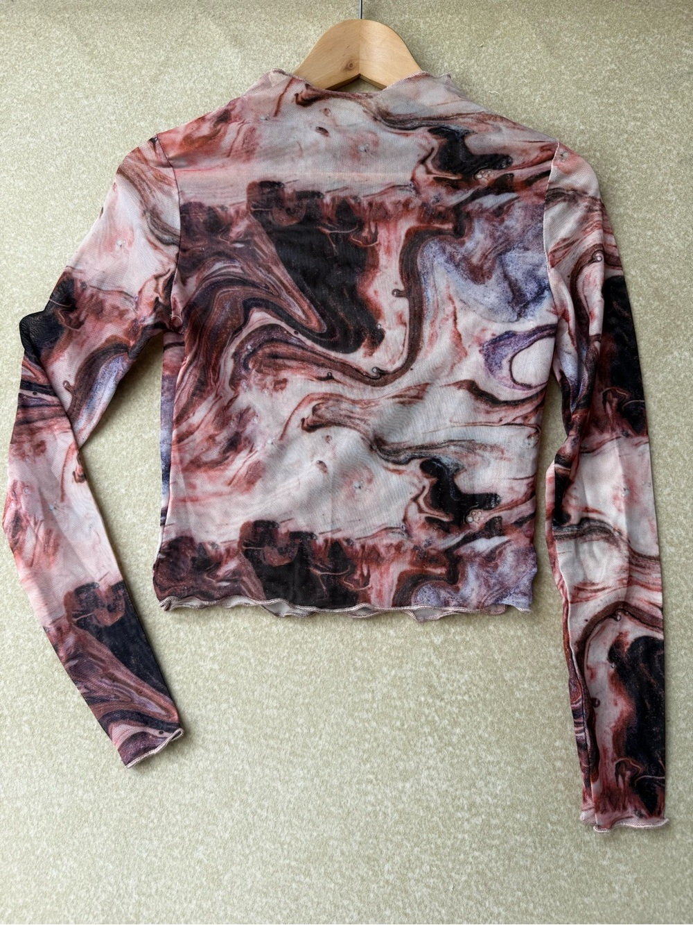 Women's Long-Sleeve Marble Print MeshTop - Multicolor